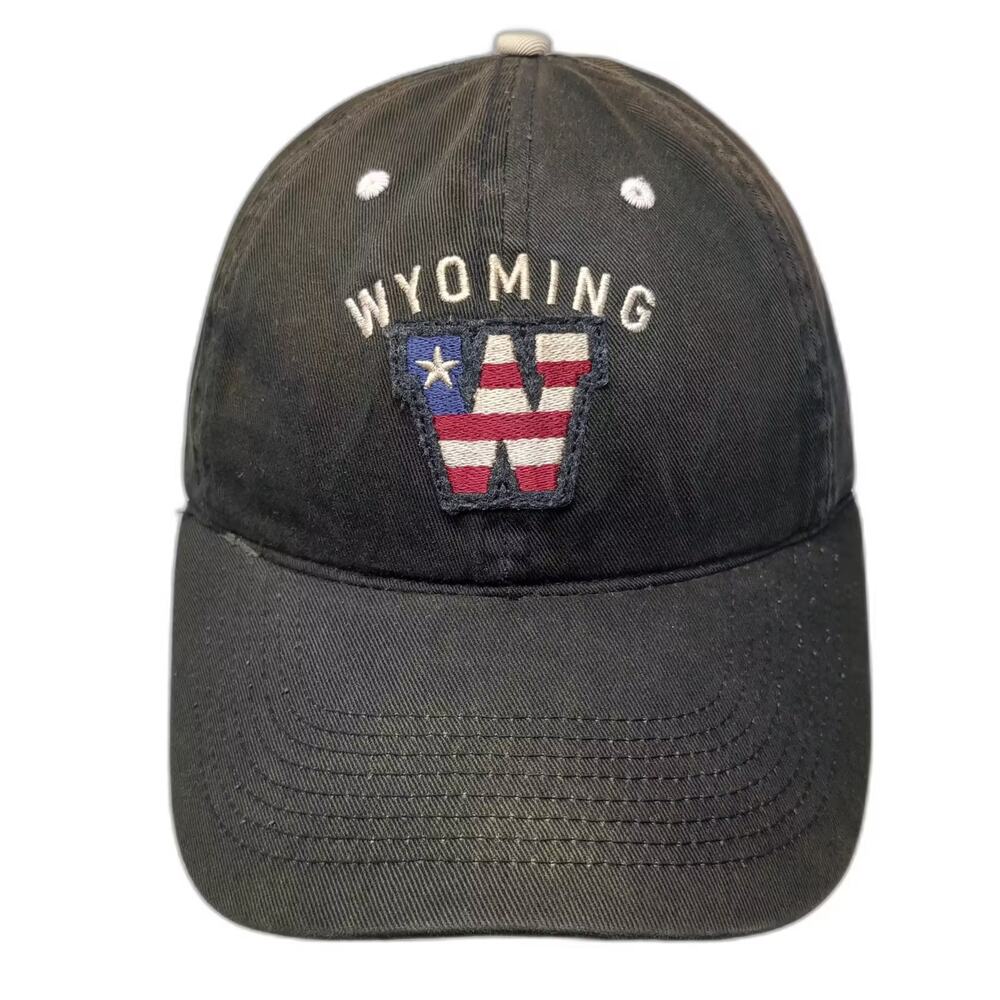 Titan Wyoming American Flag W Baseball Cap Black White Slideback Hat One Size